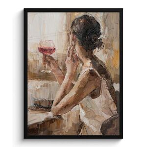 MuchoWow PLAKÁT V RÁMU Olejomalba - Žena - Víno 60x80 cm obraz