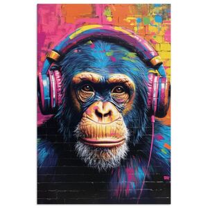 MuchoWow PLAKÁT Graffiti - Šimpanz - Street art - Sluchátka - Opice 80x120 cm obraz