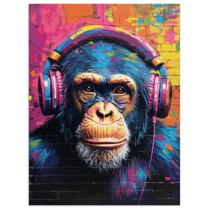MuchoWow PLAKÁT Graffiti - Šimpanz - Street art - Sluchátka - Opice 30x40 cm obraz
