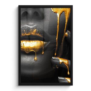MuchoWow PLAKÁT V RÁMU Žena - černá - zlatá - obličej - rty 40x60 cm obraz