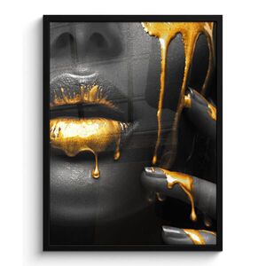 MuchoWow PLAKÁT V RÁMU Žena - černá - zlatá - obličej - rty 60x80 cm obraz