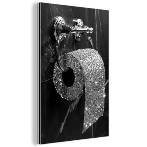 MuchoWow KOVOVÝ OBRAZ WC - Toaletní papír - Černá a bílá - Třpytky 60x90 cm obraz
