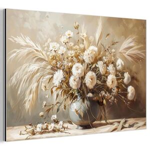MuchoWow KOVOVÝ OBRAZ Květiny - Váza - Zátiší - Béžová 90x60 cm obraz