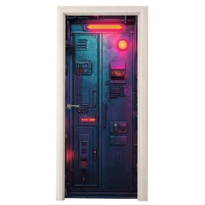 MuchoWow SAMOLEPKA NA DVEŘE Dveře - futuristické - modré - růžové - neonové 90x205 obraz
