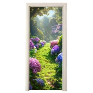 MuchoWow SAMOLEPKA NA DVEŘE Příroda - Hortenzie - Květiny - Zelená 80x205 obraz
