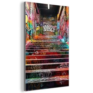 MuchoWow KOVOVÝ OBRAZ Schody - Graffiti - Barvy - Umění 40x60 cm obraz