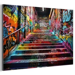 MuchoWow KOVOVÝ OBRAZ Schody - Graffiti - Barvy - Umění 60x40 cm obraz