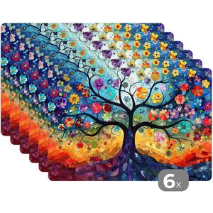 MuchoWow SADA 6 KS PROSTÍRÁNÍ Strom - barevné - květiny - umění - abstraktní 45x30 cm obraz