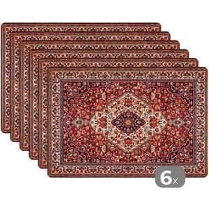MuchoWow SADA 6 KS PROSTÍRÁNÍ Perský koberec - vzory - červený 45x30 cm obraz