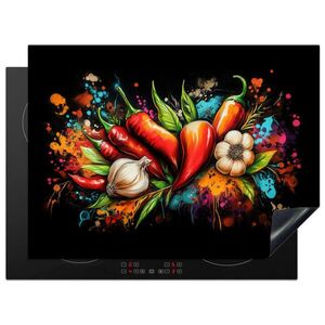 MuchoWow KRYT NA INDUKČNÍ DESKU Zelenina - paprika - česnek - graffiti - barva - barevné 70x52 cm obraz