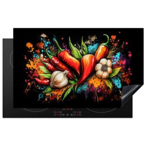MuchoWow KRYT NA INDUKČNÍ DESKU Zelenina - paprika - česnek - graffiti - barva - barevné 83x51 cm obraz