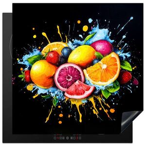 MuchoWow KRYT NA INDUKČNÍ DESKU Ovoce - graffiti - barevné - pomeranč - jahoda - abstraktní 78x78 cm obraz