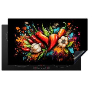 MuchoWow KRYT NA INDUKČNÍ DESKU Zelenina - paprika - česnek - graffiti - barva - barevné 89.6x51.6 cm obraz