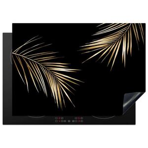 MuchoWow KRYT NA INDUKČNÍ DESKU Listy - Rostliny - Zlato - Černá - Luxusní 75x52 cm obraz