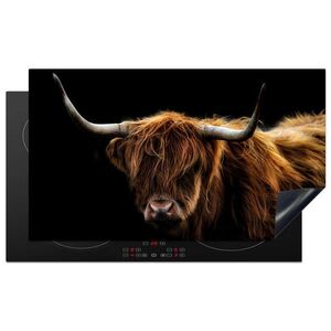 MuchoWow KRYT NA INDUKČNÍ DESKU Skotský horal - Rohy - Černá - Zvířata - Příroda - Divoká - Kráva 90x52 cm obraz