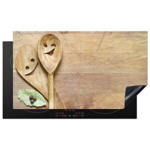 MuchoWow KRYT NA INDUKČNÍ DESKU Dřevo - Lžíce - Hnědá - Smiley 91.2x52 cm obraz