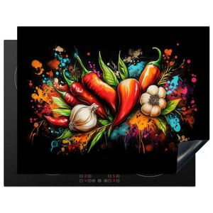 MuchoWow KRYT NA INDUKČNÍ DESKU Zelenina - paprika - česnek - graffiti - barva - barevné 77x59 cm obraz