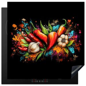 MuchoWow KRYT NA INDUKČNÍ DESKU Zelenina - paprika - česnek - graffiti - barva - barevné 78x78 cm obraz