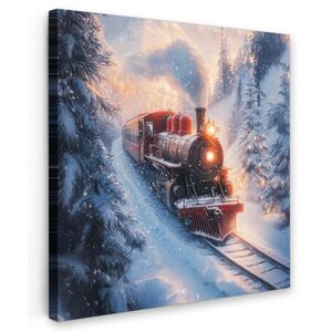 MuchoWow OBRAZ NA PLÁTNĚ Vánoční vlak - Sníh - Zima - Vánoce 50x50 cm obraz