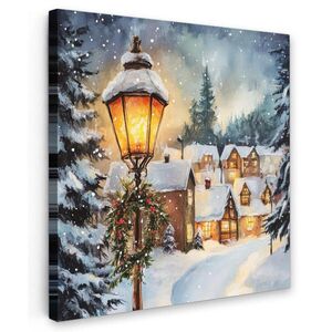 MuchoWow OBRAZ NA PLÁTNĚ Vánoční vesnice - Domy - Sníh - Vánoce 50x50 cm obraz