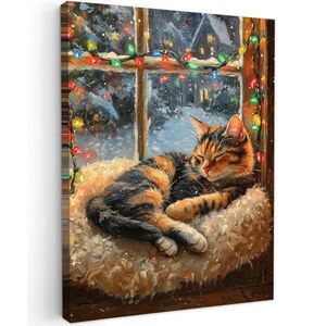 MuchoWow OBRAZ NA PLÁTNĚ Kočka - Vánoce - Zima - Zvíře 30x40 cm obraz