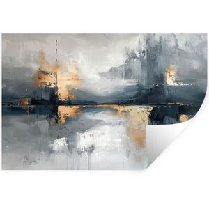 MuchoWow SAMOLEPKA NA ZEĎ Umění - šedá - zlatá - abstraktní 60x40 cm obraz