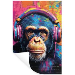 MuchoWow SAMOLEPKA NA ZEĎ Graffiti - Šimpanz - Street art - Sluchátka - Opice 80x120 cm obraz