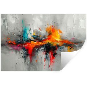 MuchoWow SAMOLEPKA NA ZEĎ Moderní umění - Oranžová - Šedá - Abstraktní 120x80 cm obraz