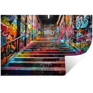 MuchoWow SAMOLEPKA NA ZEĎ Schody - Graffiti - Barvy - Umění 120x80 cm obraz