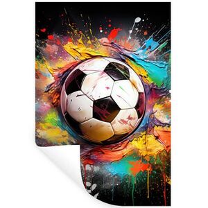 MuchoWow SAMOLEPKA NA ZEĎ Fotbal - barva - barvy - černá - bílá 80x120 cm obraz