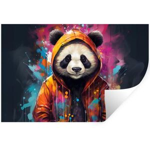 MuchoWow SAMOLEPKA NA ZEĎ Panda - Bunda - Graffiti - Oranžová 120x80 cm obraz