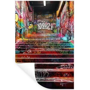 MuchoWow SAMOLEPKA NA ZEĎ Schody - Graffiti - Barvy - Umění 40x60 cm obraz