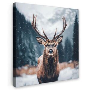 MuchoWow OBRAZ NA PLÁTNĚ Jeleni - Zvířata - Krajina - Zima - Sníh 20x20 cm obraz
