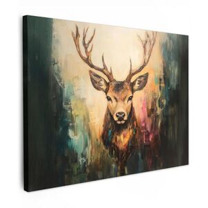 MuchoWow OBRAZ NA PLÁTNĚ Jelen - malovaný - paroží - hnědé 80x60 cm obraz