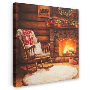 MuchoWow OBRAZ NA PLÁTNĚ Zima - Vánoce - Domov - Krb 50x50 cm obraz