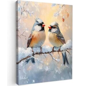 MuchoWow OBRAZ NA PLÁTNĚ Ptáci - Větev - Zima - Sníh 30x40 cm obraz