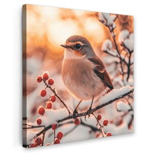 MuchoWow OBRAZ NA PLÁTNĚ Pták - Větev - Zima - Zvířata - Sníh 50x50 cm obraz