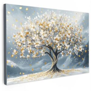 MuchoWow OBRAZ NA PLÁTNĚ Strom - Zima - Strom života - Moderní - Zlatý 120x80 cm obraz