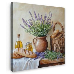MuchoWow OBRAZ NA PLÁTNĚ Levandule - Chléb - Zátiší 20x20 cm obraz
