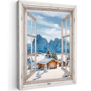 MuchoWow OBRAZ NA PLÁTNĚ Zimní krajina - Chata - Hory - Výhledy - výhled - Příroda 60x80 cm obraz