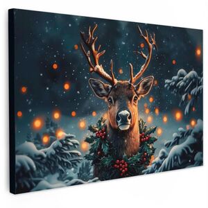 MuchoWow OBRAZ NA PLÁTNĚ Jelen - Vánoce - Zima - Sníh - Vánoční věnec 60x40 cm obraz
