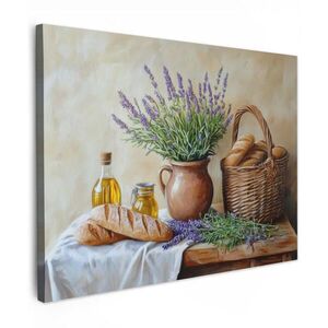 MuchoWow OBRAZ NA PLÁTNĚ Levandule - Chléb - Zátiší 40x30 cm obraz