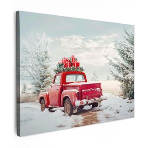 MuchoWow OBRAZ NA PLÁTNĚ Auto - Červená - Dárky - Zima - Sníh - Vánoce 80x60 cm obraz