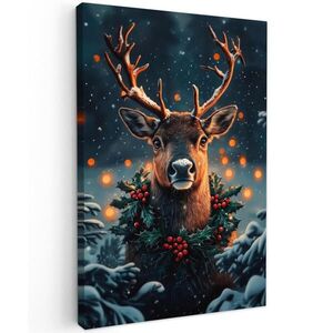 MuchoWow OBRAZ NA PLÁTNĚ Jelen - Vánoce - Zima - Sníh - Vánoční věnec 40x60 cm obraz
