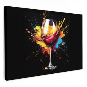 MuchoWow OBRAZ NA PLÁTNĚ Víno - sklo - graffiti - nápoj - červená - barva 30x20 cm obraz