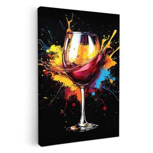MuchoWow OBRAZ NA PLÁTNĚ Víno - sklo - graffiti - nápoj - červená - barva 80x120 cm obraz