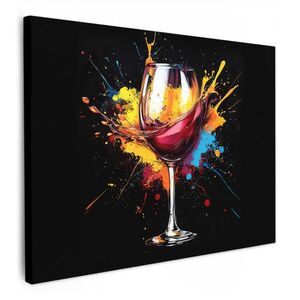 MuchoWow OBRAZ NA PLÁTNĚ Víno - sklo - graffiti - nápoj - červená - barva 40x30 cm obraz