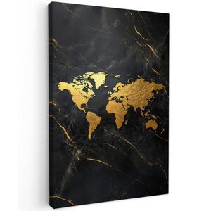 MuchoWow OBRAZ NA PLÁTNĚ Mapa světa - Zlato - Mramor 60x90 cm obraz