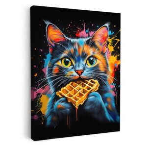 MuchoWow OBRAZ NA PLÁTNĚ Kočka - Graffiti - Barevné - Vafle - Jídlo 30x40 cm obraz