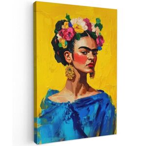 MuchoWow OBRAZ NA PLÁTNĚ Frida Kahlo - Žena - Žlutá - Modrá - Květiny 60x90 cm obraz